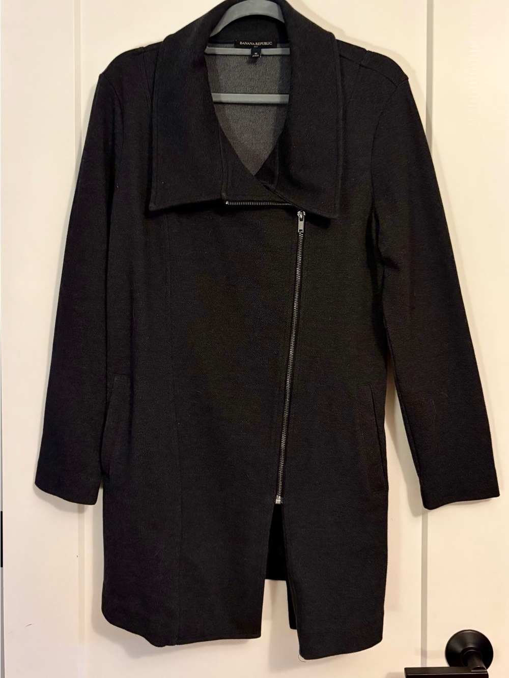 Banana Republic Black Asymmetric Zip Trench Coat with Wide Collar